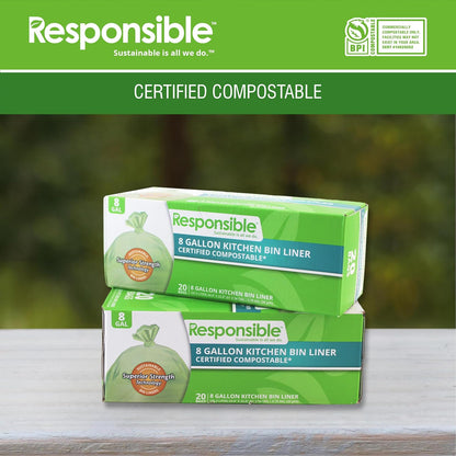 Responsible Products Kitchen Bin Liners, Certified Compostable, Heavy Duty Multipurpose Food Scrap