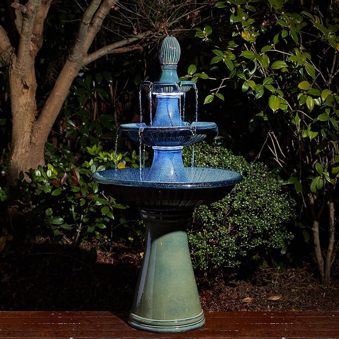 Glitzhome Water Fountain Outdoor Floor-Stand Fountain with LED Light & Pump, Oversized 3 Tier