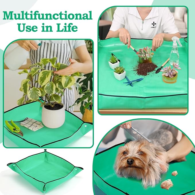2Pcs Repotting Mat - Large 39'' & Small 26'' Foldable Waterproof Plant Gardening Mat with