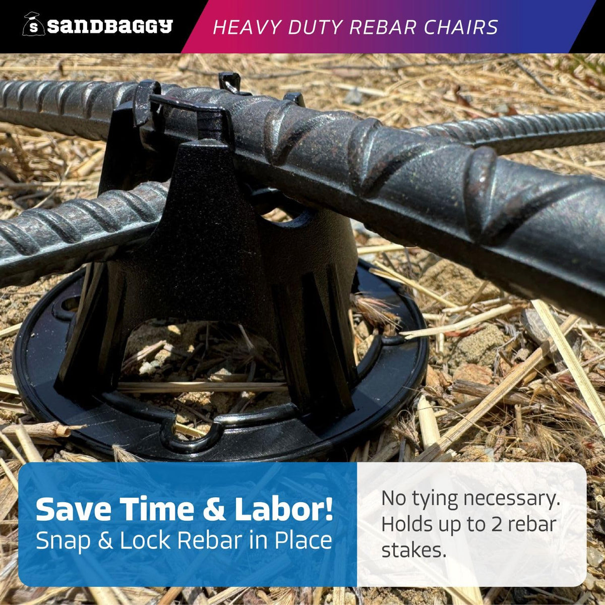 Sandbaggy Plastic Rebar Support Chairs - Elevates #3 to #5 Rebar 1" or 1-1/4" - Concrete Chair and