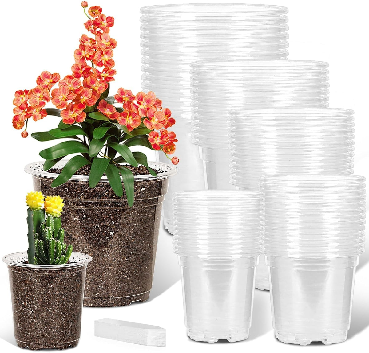 60 Pack 3.5/4/5/6/7 Inch Clear Nursery Pots with Drainage Hole,Variety Sizes Seed Starting Pots