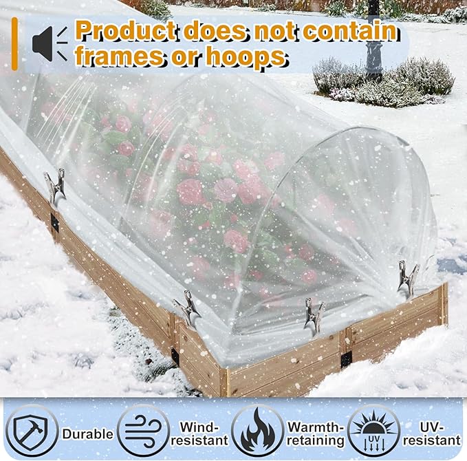 Alphatool Greenhouse Cover Plastic Sheeting - 10 x 30 ft Plant Covers Freeze Protection, Frost