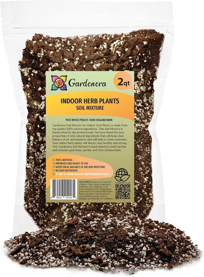 Gardenera Indoor Herb Planters Soil - Specially Blended Mixture for Growing Kitchen Herbs, 2 Quart