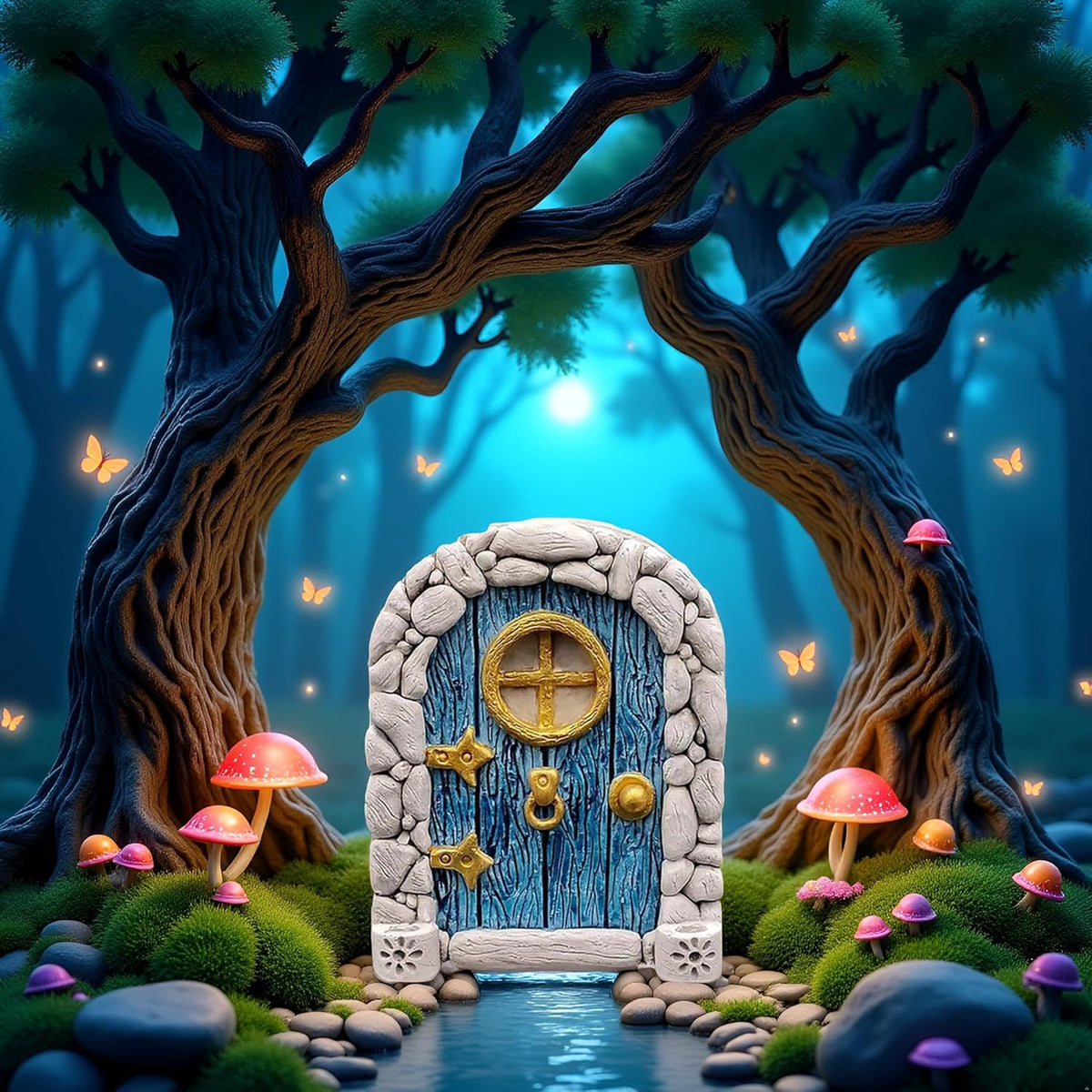 Blue Streak Archway Mini Fairy Garden Door for Tree, 3D Miniature Fairy Door for Fairytale Tiny