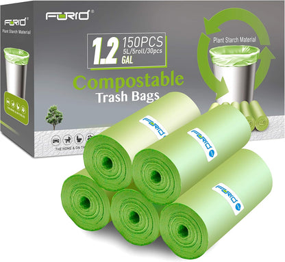 Compostable Trash Bags - FORID 1.2 Gallon Small Garbage Bags 150 Count Mini Strong Trash Can Liners