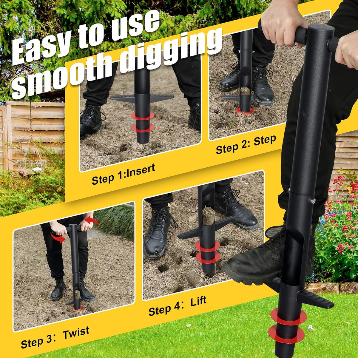 Bulb Planter Tool - 34" Long Handle Sod Plugger Lawn Plug Digger,Auto Plug Eject,Heavy Duty Garden