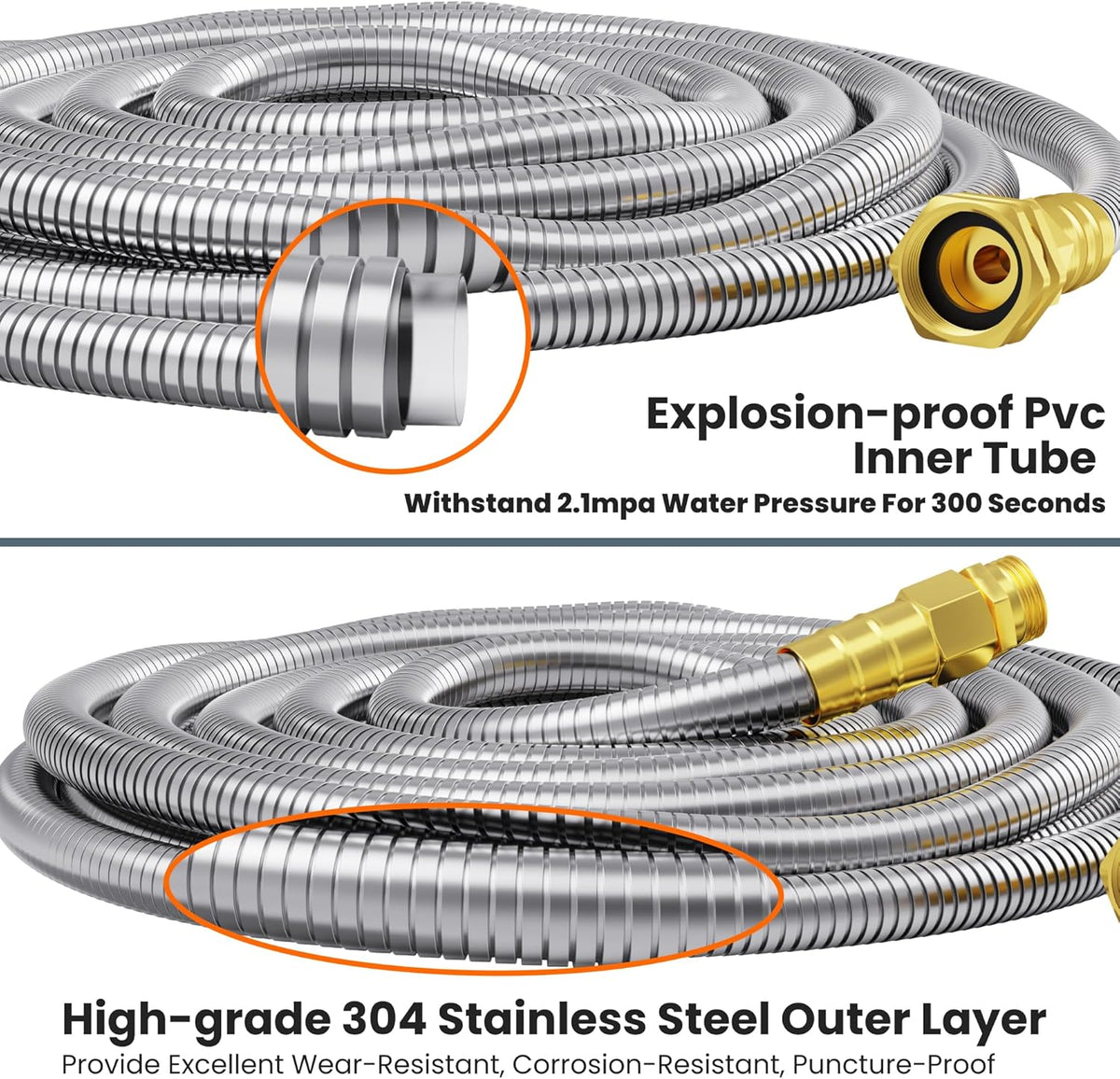Girafe Tools Garden Hose 100ft x 5/8", 304 Stainless Steel Metal Water Hose, No Kink Garden Water