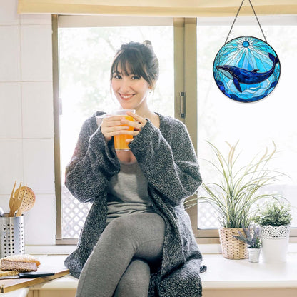 Whale Stained Glass Sun Catcher Window Hanging Whale Lovers Gifts for Women Handmade SunCatcher