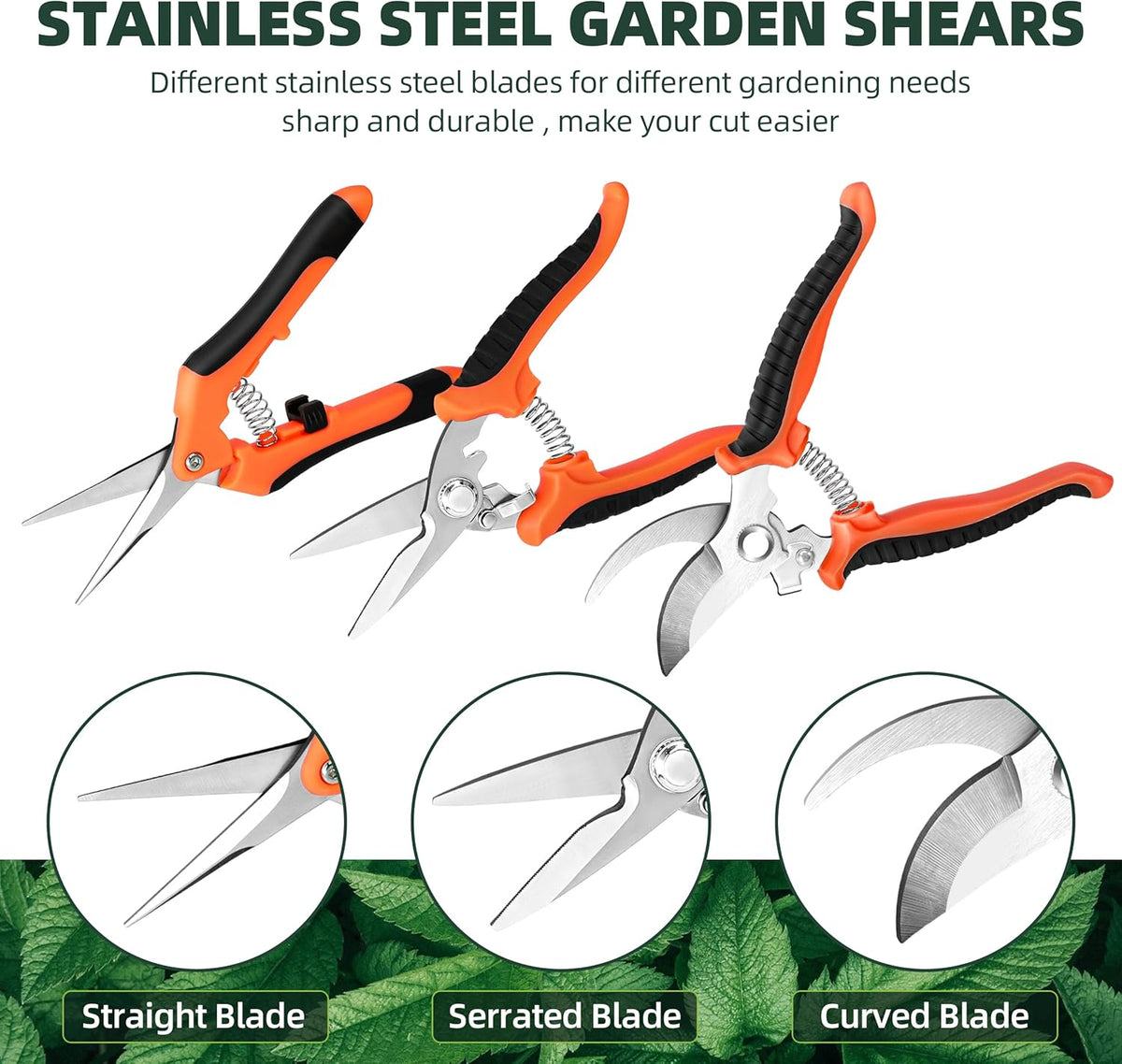 3 Pack Garden Pruning Shears, Stainless Steel Shears, Gardening Shears, Scissors, Garden Clippers