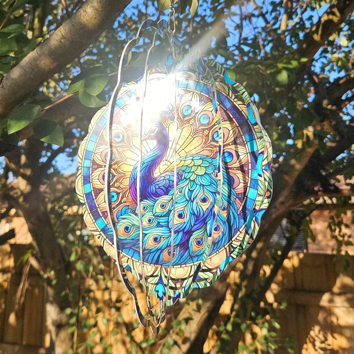 Peacock Wind Spinner, 3D Hanging Stainless Steel Garden Spinner, Wind Spinner Hanging for Outdoor &