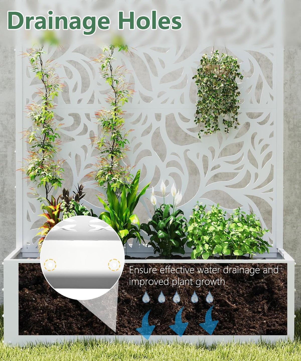 2PCS Metal Planter Box with Trellis,70.9"x47.2"x15.7" Raised Garden Bed with Drainage Holes