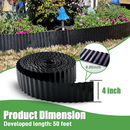 Metal Corrugated Garden Edging, 4" x 50Ft Landscape Edging for DIY Flower Beds, Flexible Bender