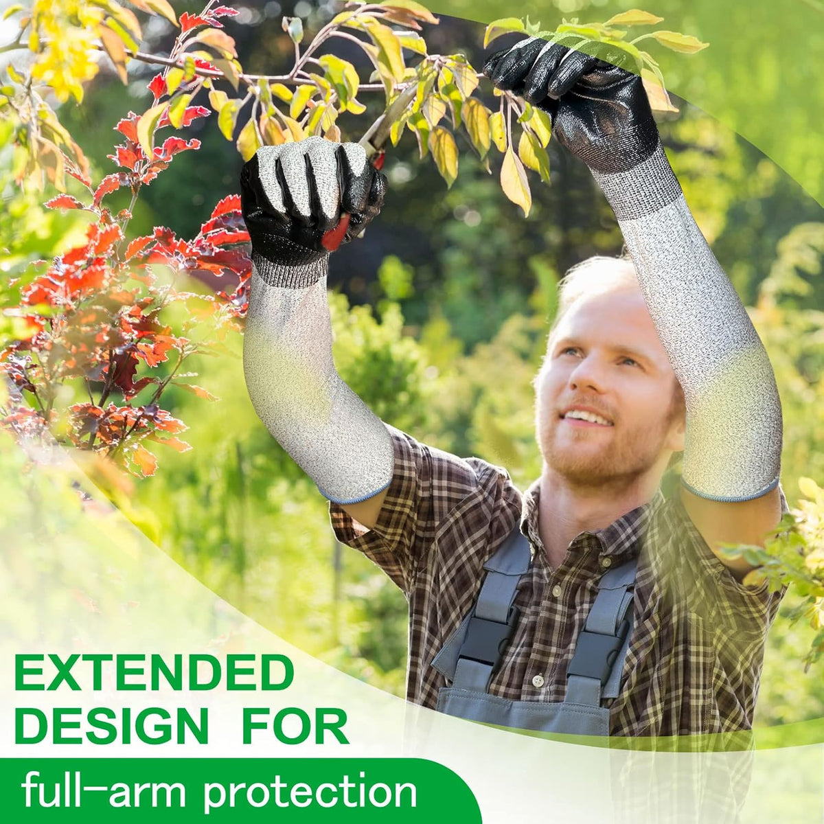 Evridwear Long Gardening Gloves Cut Resistant Sleeves with Anti-slip Nitrile Coated Palm for