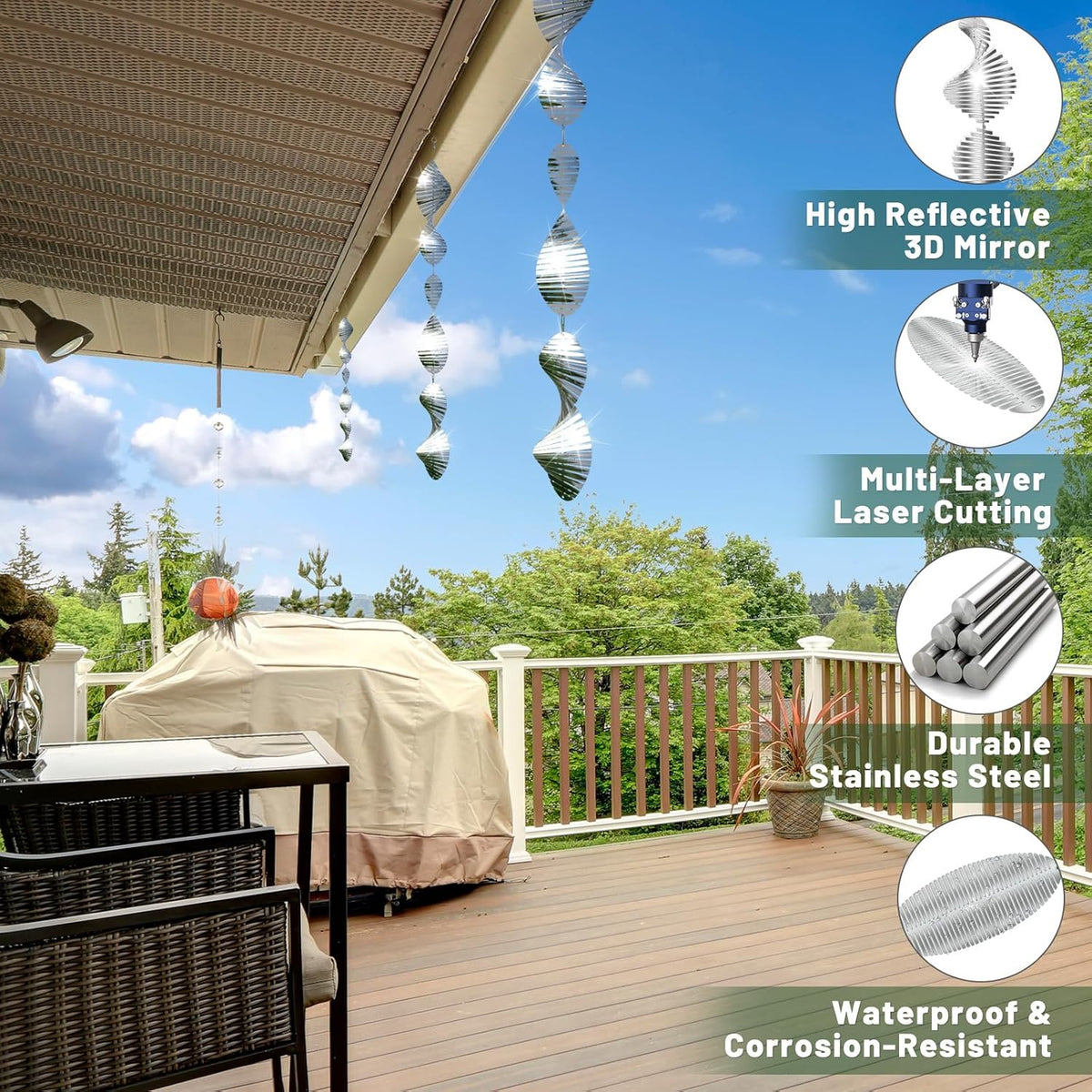 Bird Deterren for Outside Patio, High Reflective Fishbone Bird Scare Devices Wind Spinners Outdoor