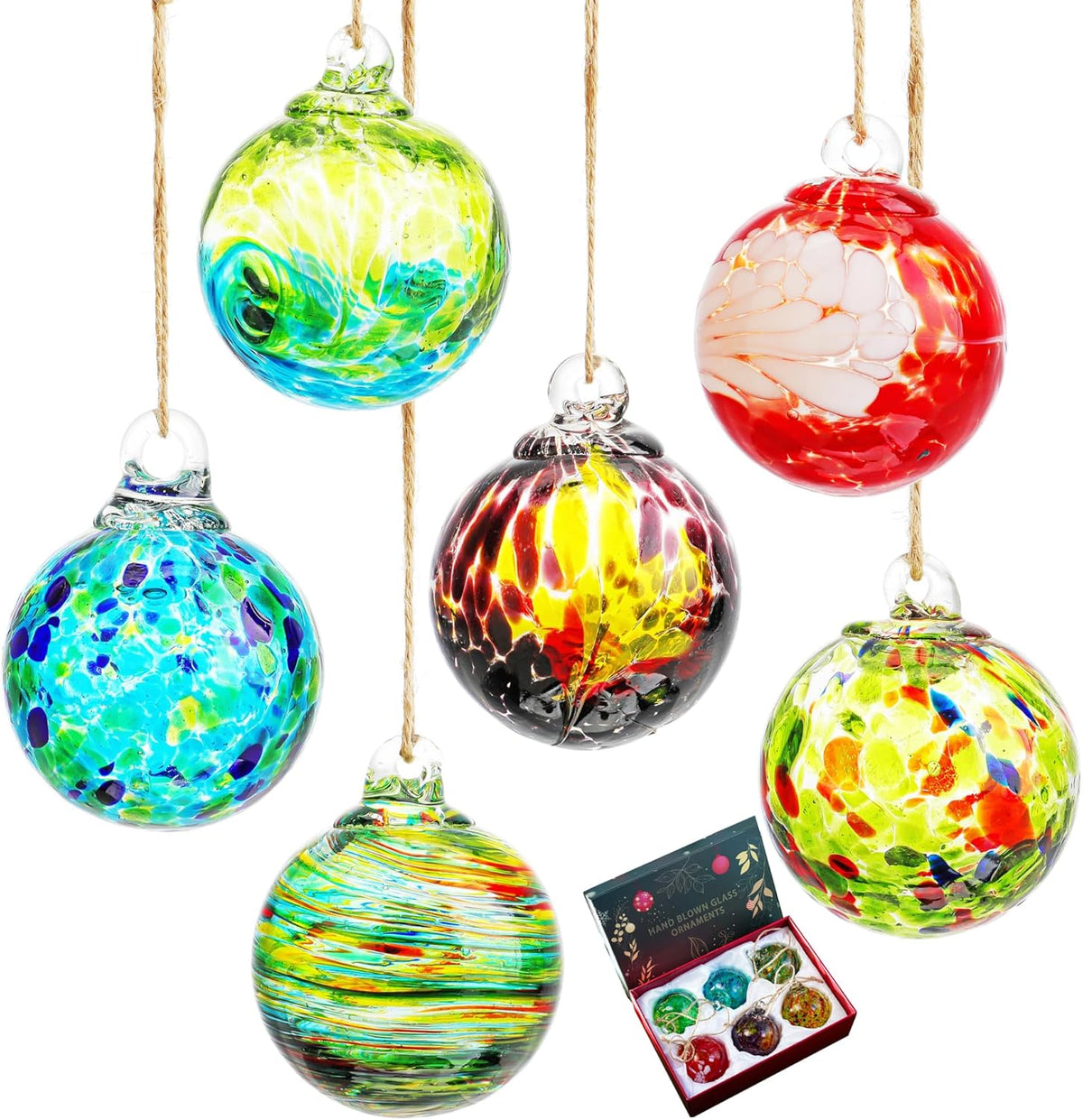 6pcs Hand-Blown Glass Christmas Ornaments Balls Hanging Glass Balls Witches Ball Gazing Ball for