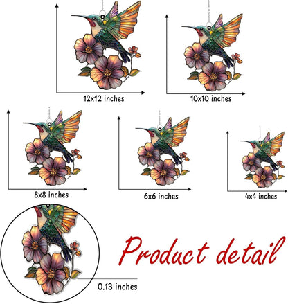 Flower and Hummingbird Acrylic Suncatcher Stained Glass Effect Window Car Hanging Christmas