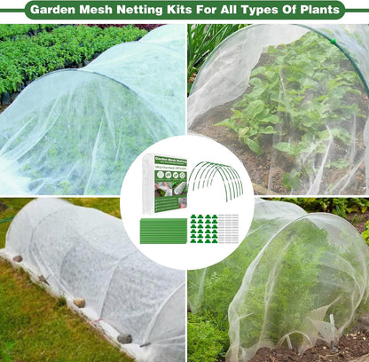 Garden Mesh Netting Kit, 10x33FT Ultra Fine Mesh Netting with 6 Sets Fiberglass Garden Hoops & 24