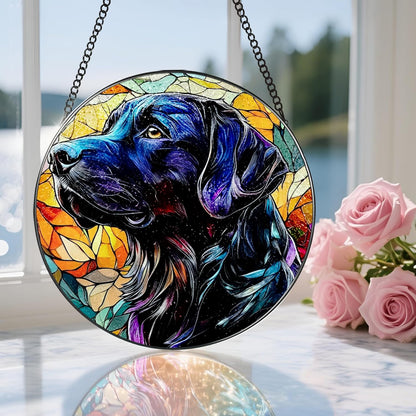 8″ Stained Glass Window Hanging Ornament, Black Labrador Retriever Stained Glass Suncatcher