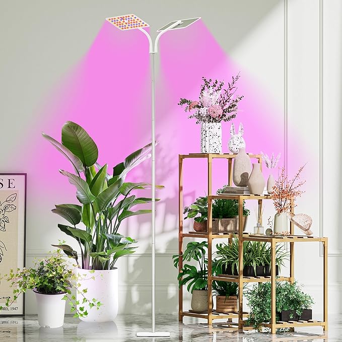KINGPLUS Grow Lights with Stand, Double Head, Full Spectrum LED Grow Light for Indoor Plants, 240