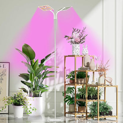 KINGPLUS Grow Lights with Stand, Double Head, Full Spectrum LED Grow Light for Indoor Plants, 240