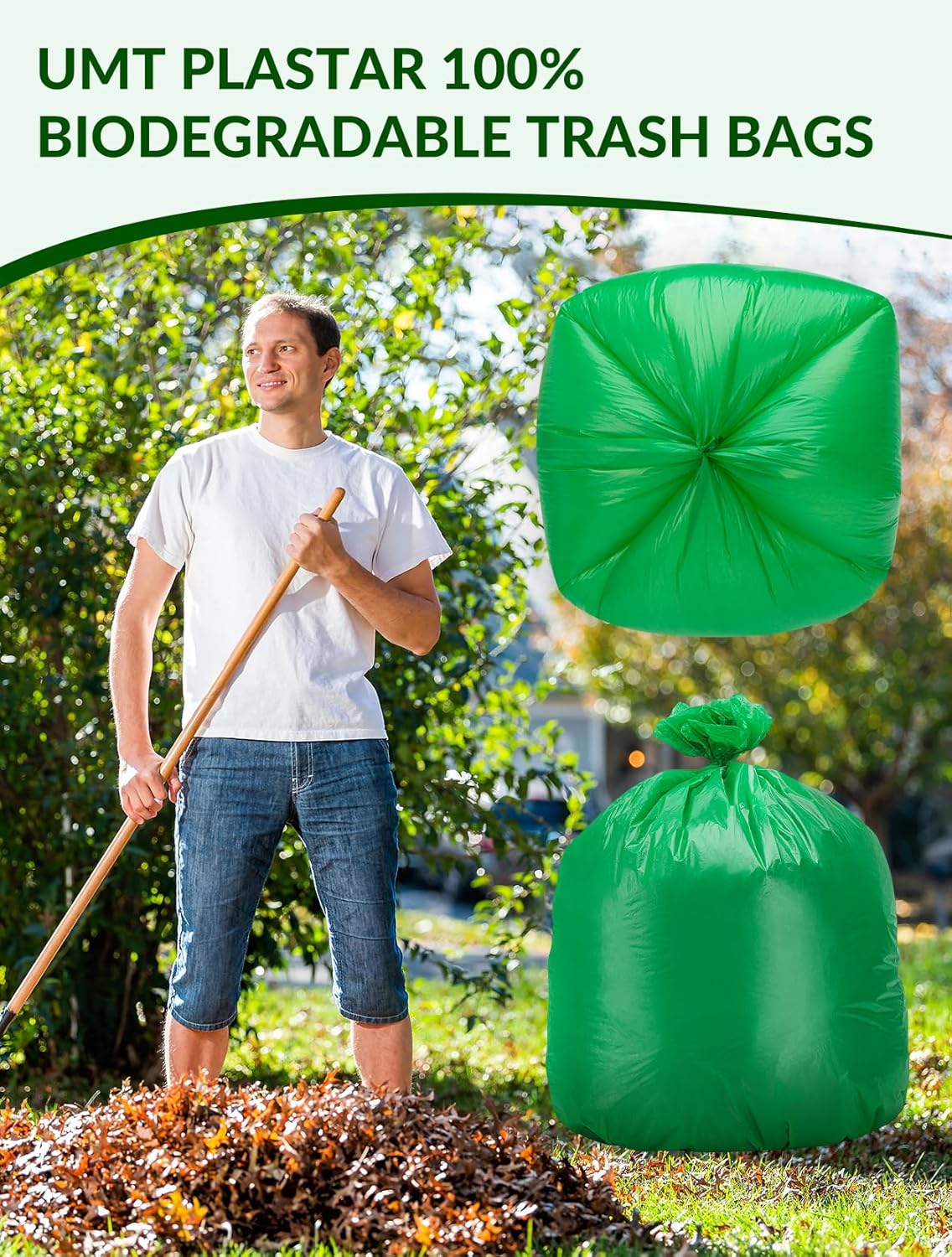 400 Count 100% Biodegradable and Compostable Trash Bags, 13-16 Gallon, 15 Microns, 24x24 Inches