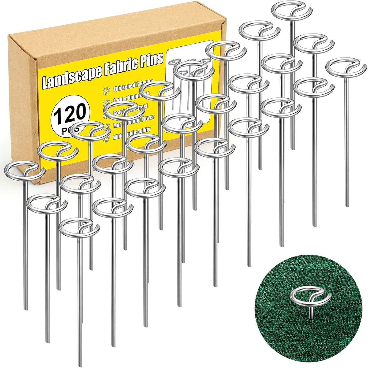 120 Pcs Landscape Staples, Thickened 8 Gauge Circle Top Landscape Fabric Pins, 6 Inch Galvanized