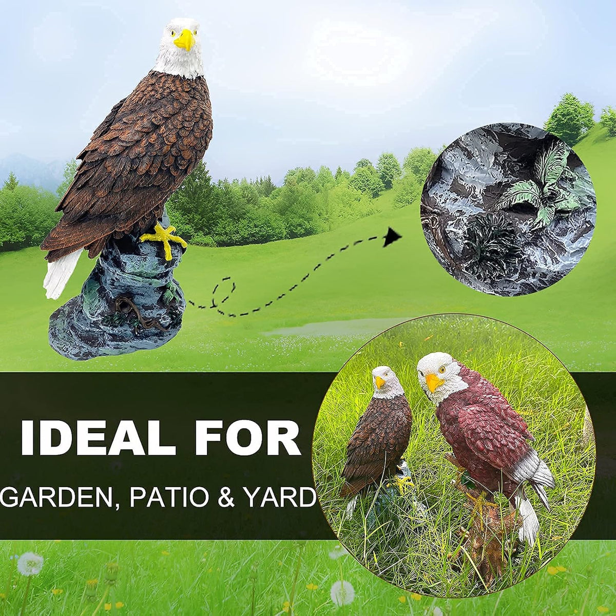 Garden Decor Sculptures Statues Outdoor, Stunning Bald Eagle Stand on Stone Christmas Animal