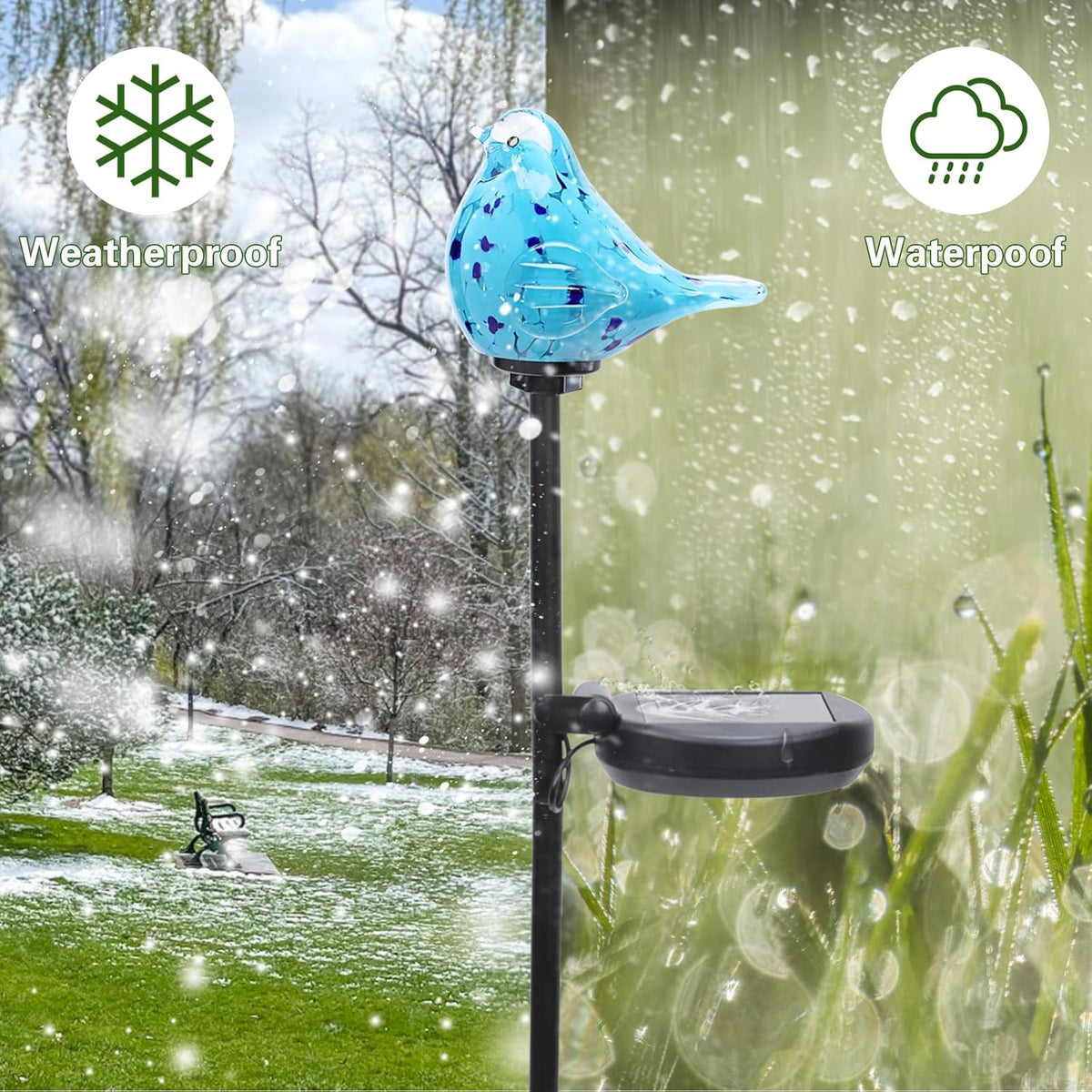 Afirst Decorative Solar Lights Outdoor Solar Bluebird Stake Lights Hand Blown Glass Decorative