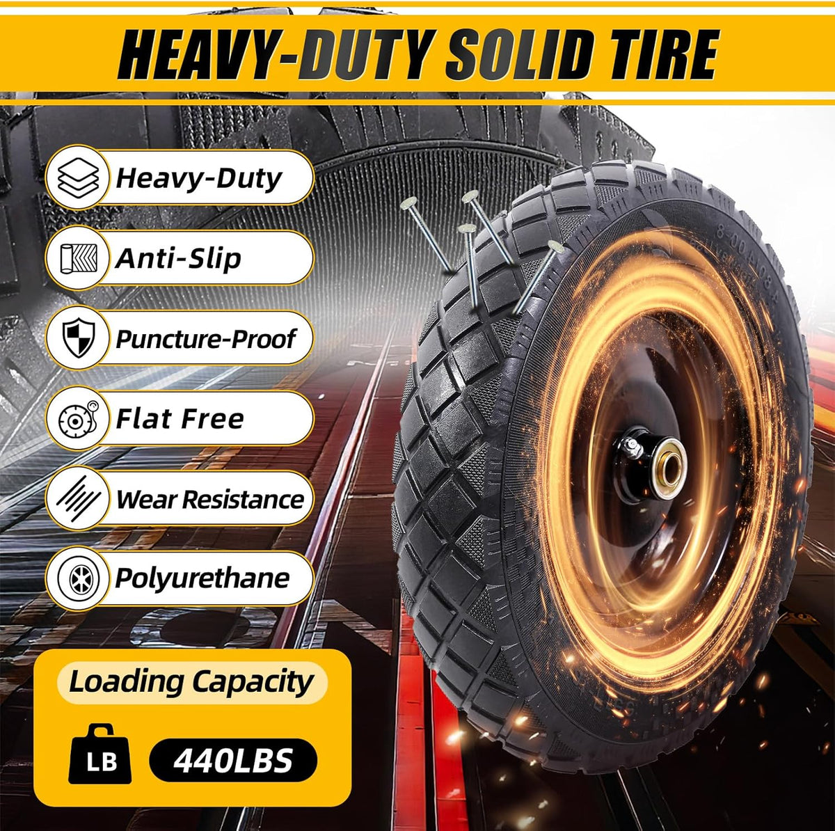 MZREXN 4.80/4.00-8" Flat Free Tire and Wheel, 15" Solid Wheelbarrow Tires, 3.00-4.00/4.80-8" with