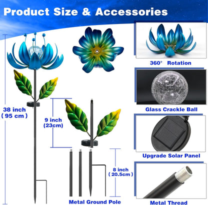Solar Wind Spinner, 38 Inch Metal Stake Yard Spinners,Solar Powered Multi-Color LED Glass Ball with