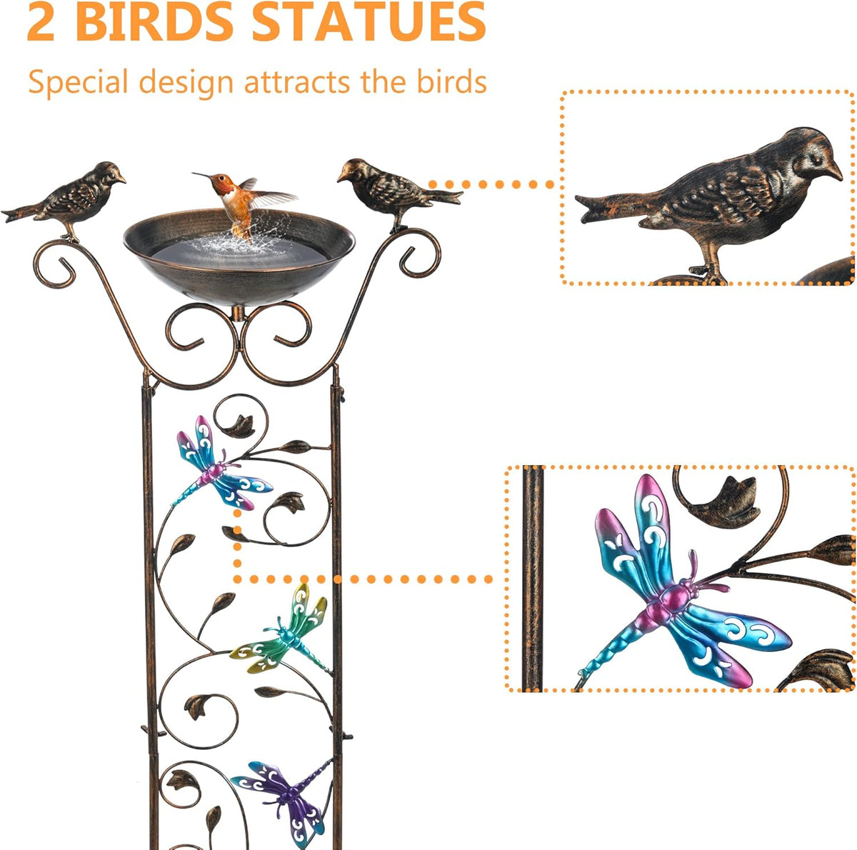 LEWIS&WAYNE Garden Trellis Bird Bath Outdoor, 40 Inch Antique Iron Garden Plant Trellis Decorative