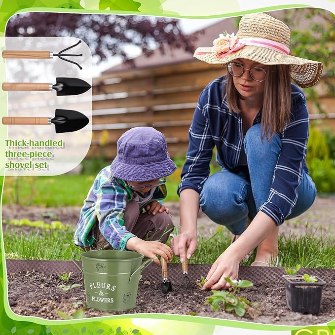 Tarpop Green Garden Tool Set Plant Whisperer Gardening Gifts for Women, 7 Piece Vegetable Planting
