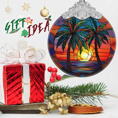 Stained Glass Retro Beach Christmas Ornament - Holiday Home Decor - Tree Decoration - Gift Exchange