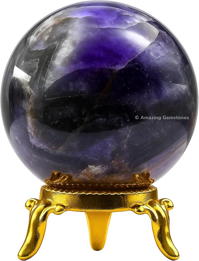 Amazing Gemstone Amethyst Chevron Crystal Ball with Stand - 2" Inches Crystal Sphere Meditation
