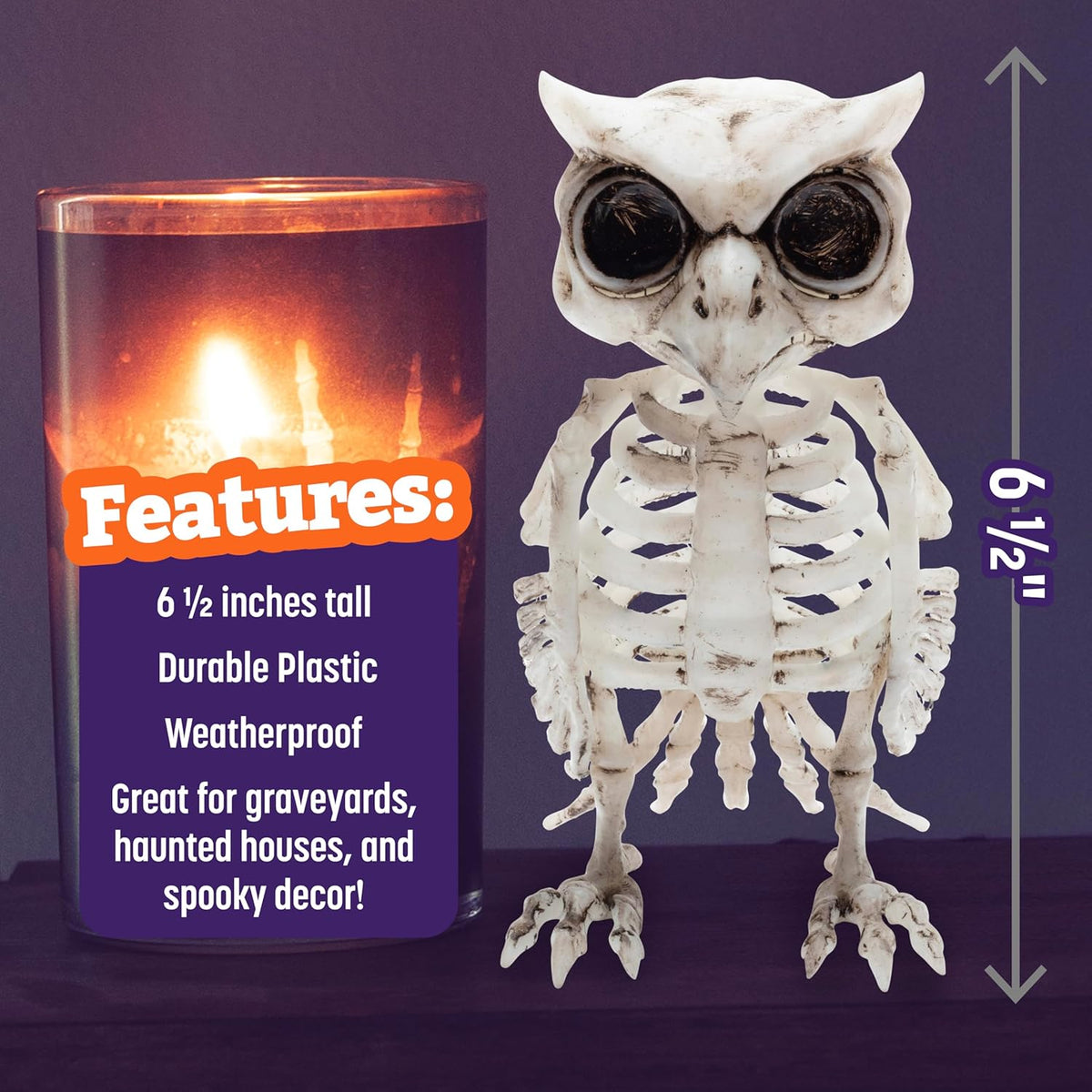 SCS Direct Owl Skeleton Halloween Decoration (2 Pack) - 6.5" Long - Weather Resistant for