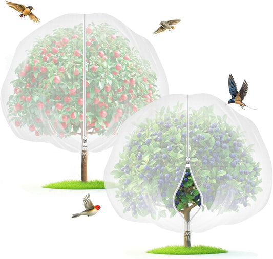 Fruit Tree Netting with Zipper & Drawstring - 10'x10' Garden Plant Net Pest Barrier to Prevent