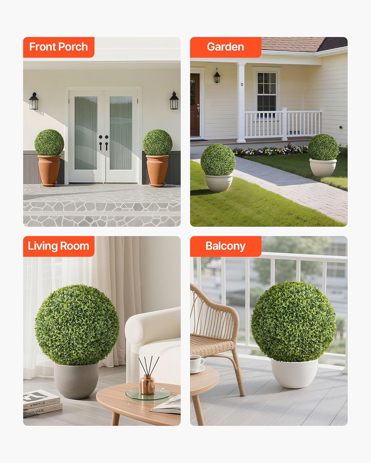 VEVOR Artificial Topiary Ball, 23 inch Faux Boxwood Plant Balls, Fake Silk Tree Look Real, Easy
