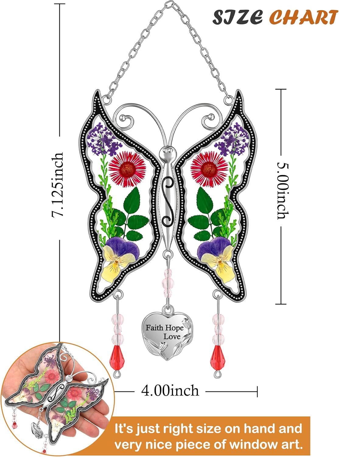 KY&BOSAM Butterfly Suncatcher Faith Hope Love Stained Glass Sun Cathers for Windows Hangings Wind