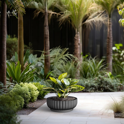Kante Round Fulted Bowl Planter, 14.6 Inch Dia Large Concrete Flower Pots with Drainage Hole and