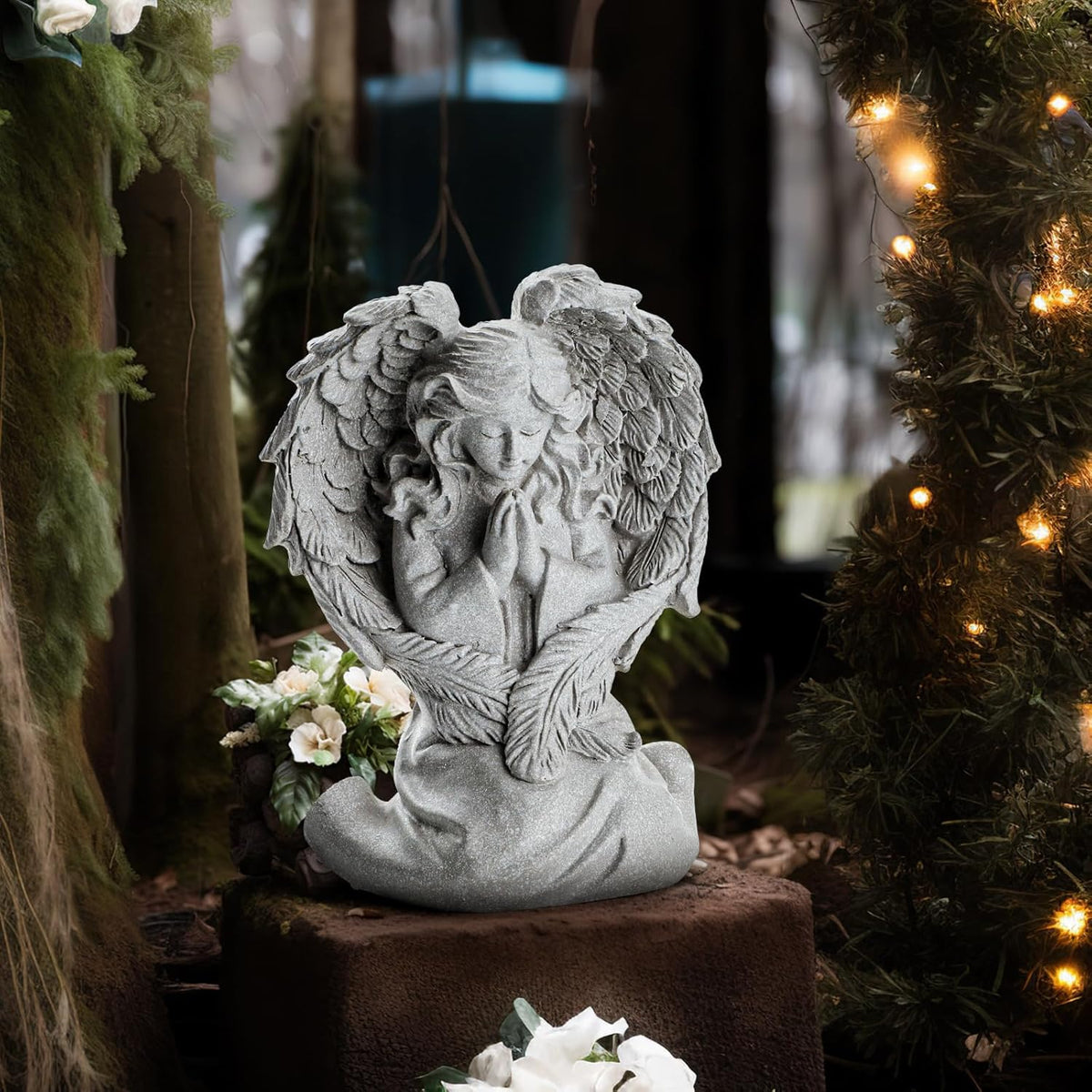 INLOMEM Praying Angel Figurine, Sculpted Hand-Painted Figurine, Angel Wings Statue for Home Decor