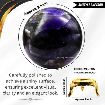 Amazing Gemstone Amethyst Chevron Crystal Ball with Stand - 2" Inches Crystal Sphere Meditation