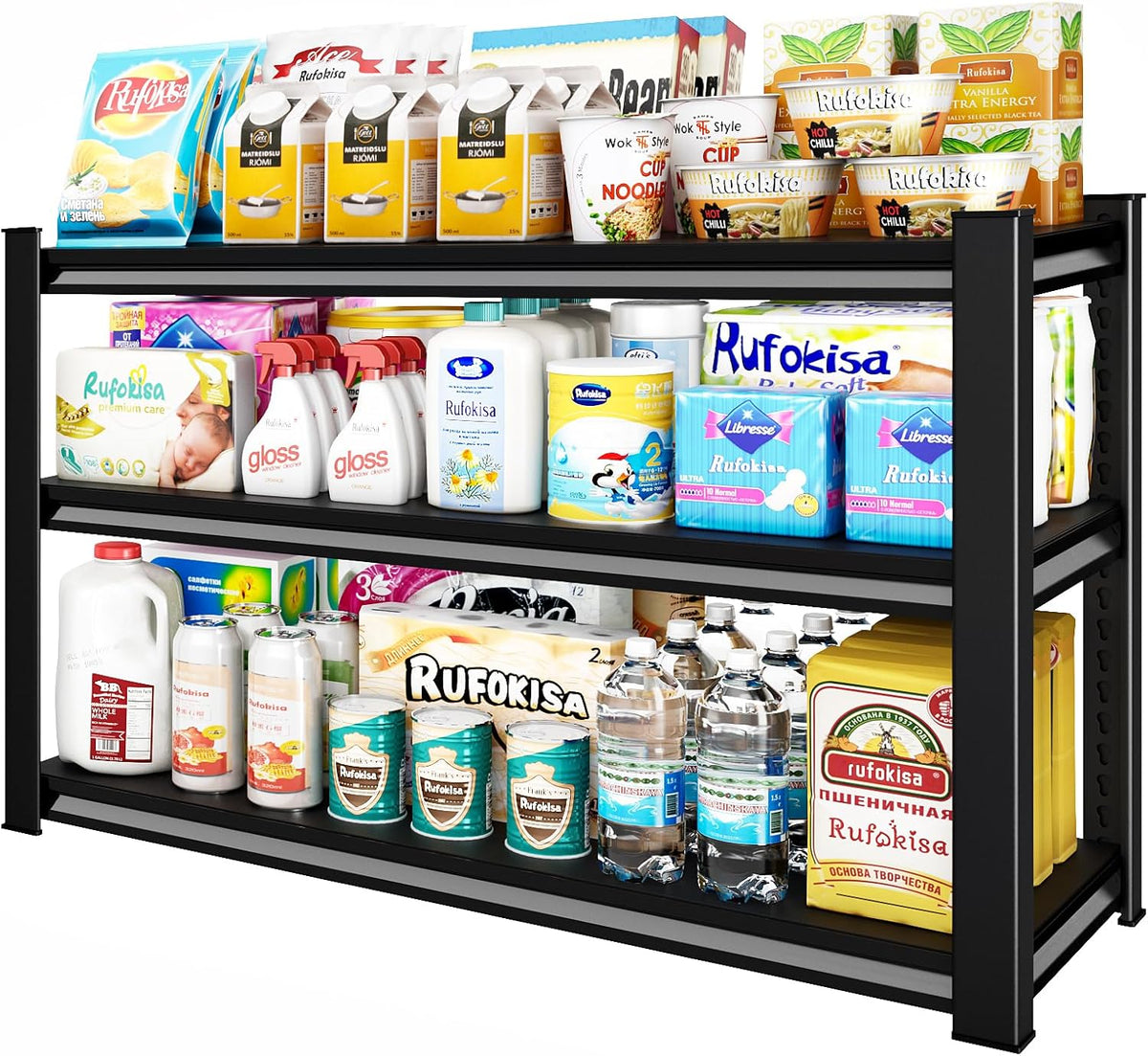 3-Tier Garage Shelving Heavy Duty，48" W Metal Shelving Unit for Garage, 1650 lbs Load Capacity