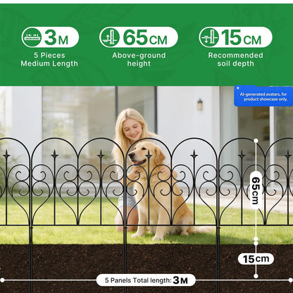 Thealyn Garden Fence 32" H x 10ft (5 Panels), No Digging Heavy Duty Metal Fence Panels, Rustproof