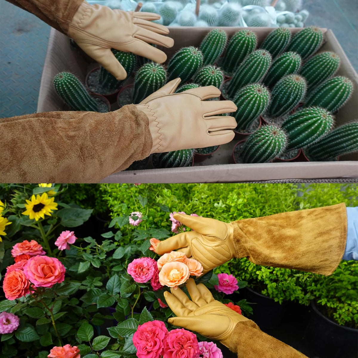Long Gardening Gloves for Women/Men-Thorn Proof Rose Pruning Gloves,Water Repellent Leather work