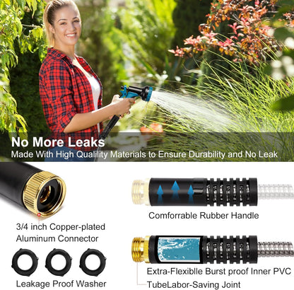 Metal Garden Hose 50 FT, Stainless Steel Hose, Water Hose with 10 Function Nozzle, No Kink &