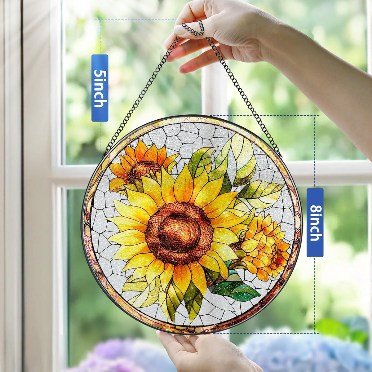 8-Inch Stained Glass Ornament, Stained Glass Window Hanging, Suncatcher Window Hanging, Home Decor