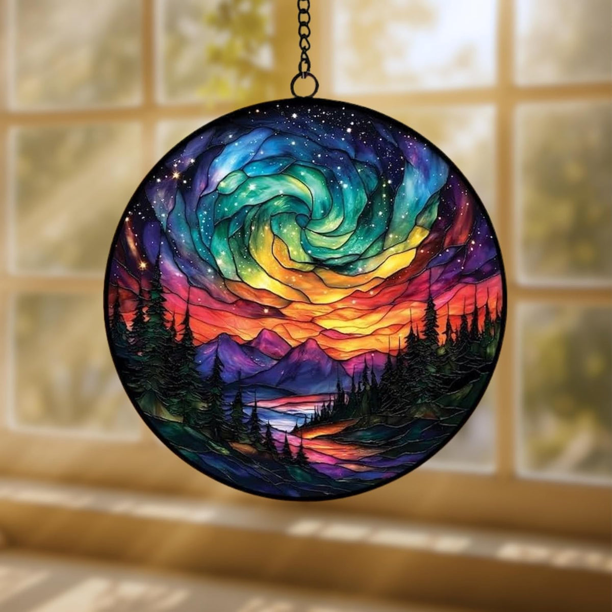 Northern Lights Aurora Acrylic Suncatcher Stained Glass Effect Window Car Hanging Christmas