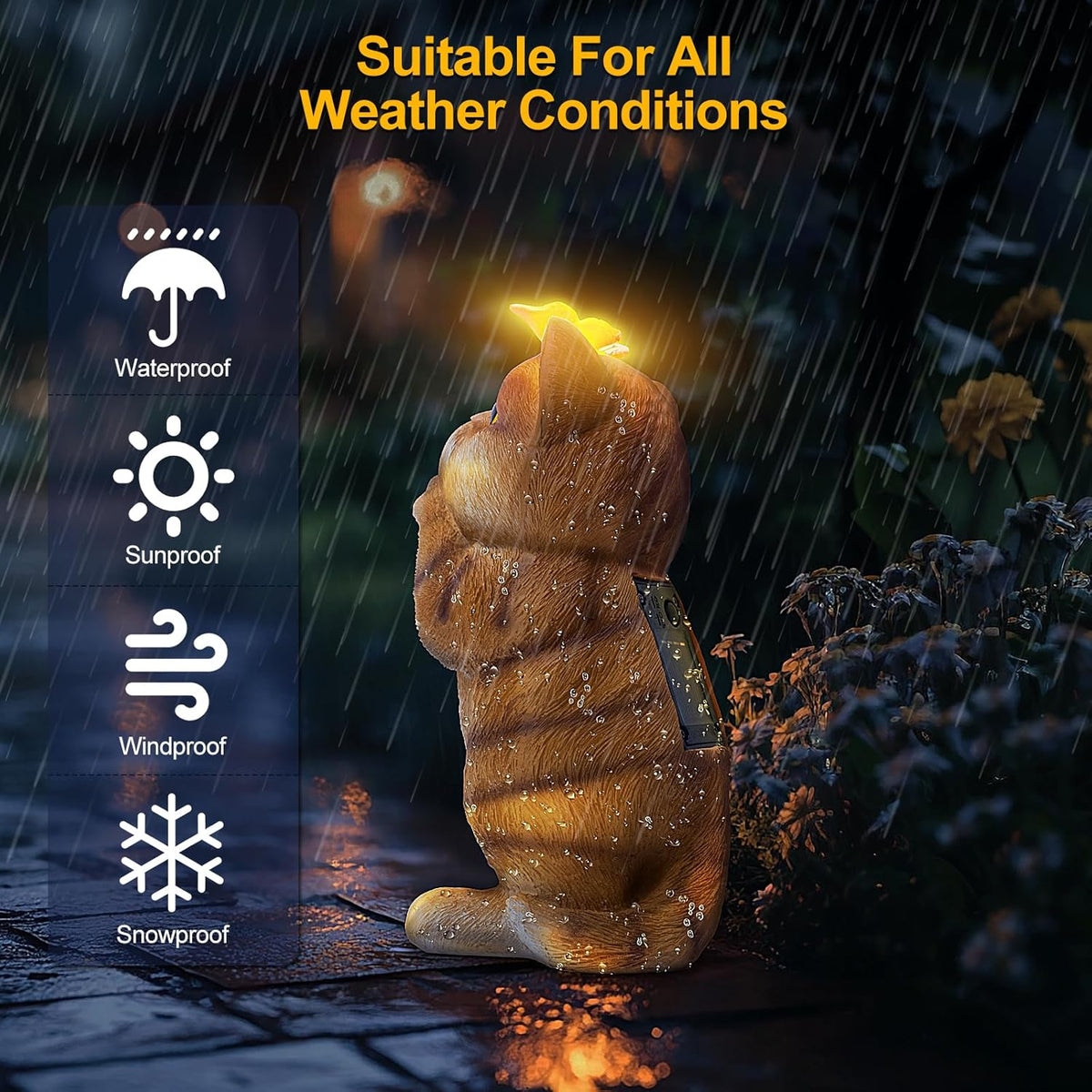 Solar Garden Decor Outdoor Statues Cat - Lawn Decor Statue for Patio, Balcony, Yard Ornament