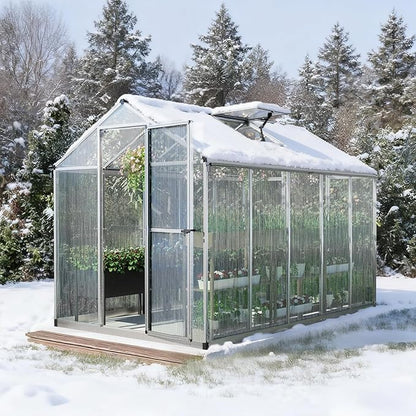 Aoodor 6 x 10 Ft Walk-in Greenhouse with Gutter, Polycarbonate and Heavy-Duty Aluminum Frame