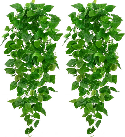 BLEUM CADE 2Pcs Fake Hanging Plants, 9 Branch Artificial Hanging Plant, Lush Faux Pothos Vines for